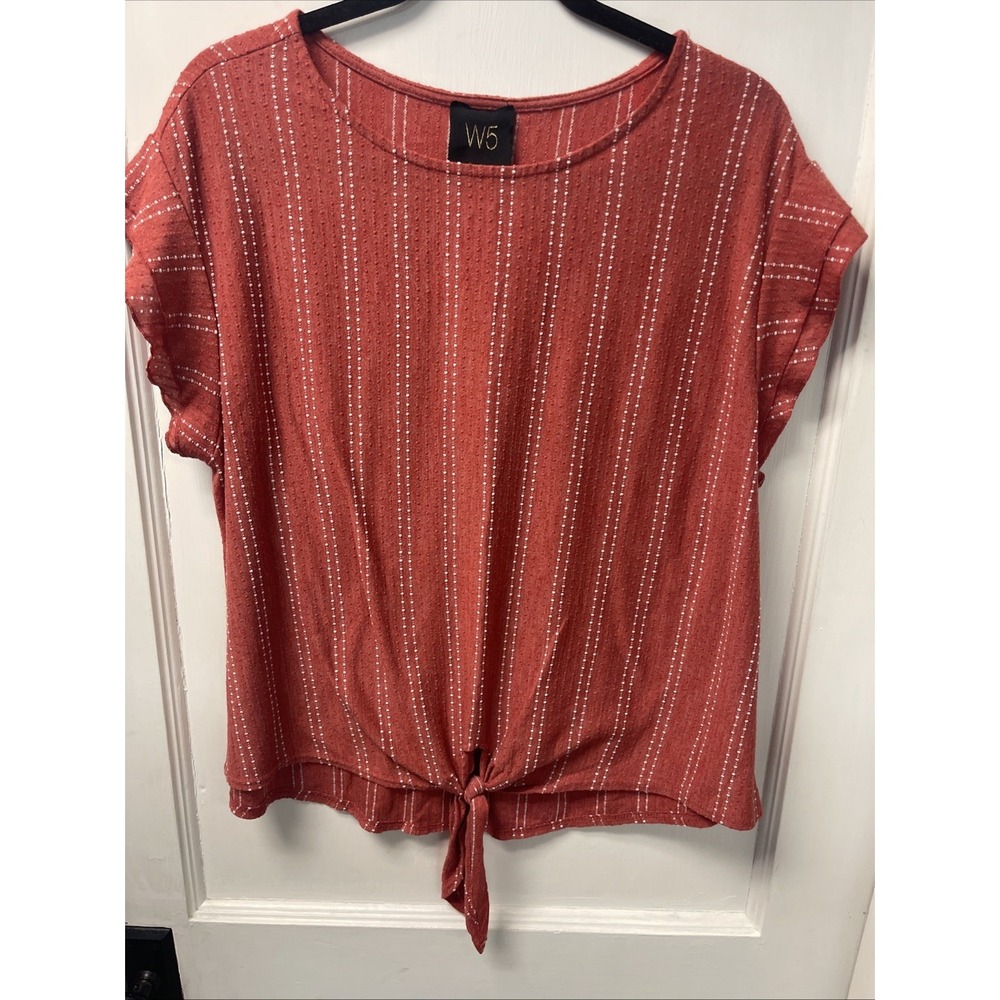 Anthro W5 Red White Striped Tie Front Cap Sleeve Top Women's Size XLMade in USA